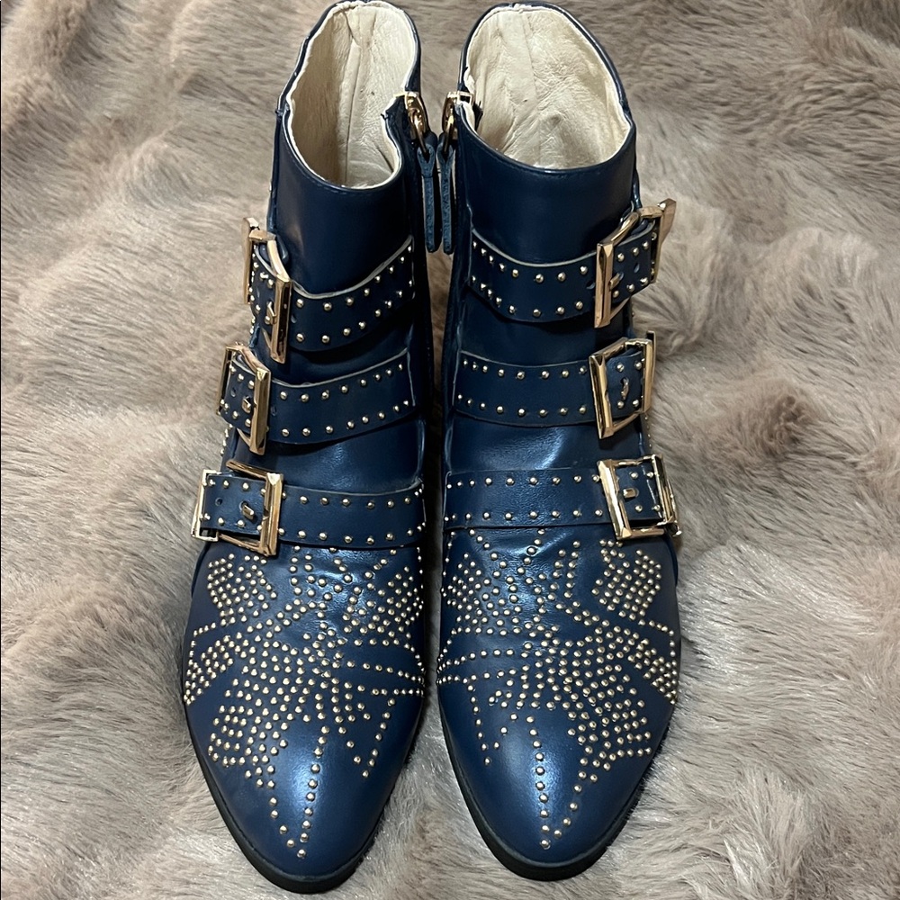 Studded Blue Ankle Boots